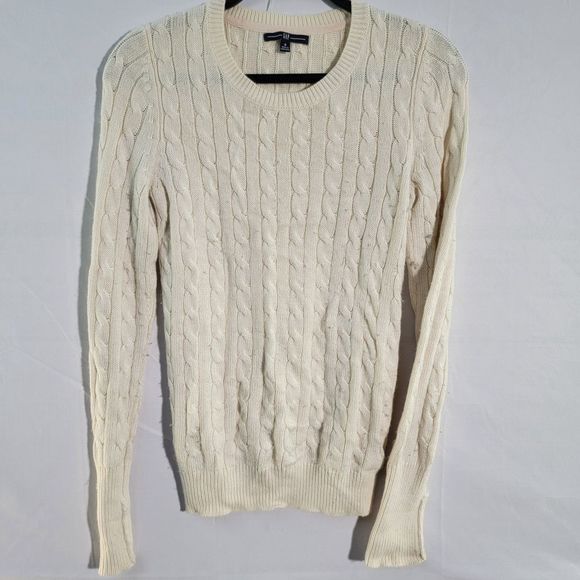 GAP Winter White Cable Knit Long Sleeve Pullover Teens Sweater  Womens  Size S - Picture 3 of 8